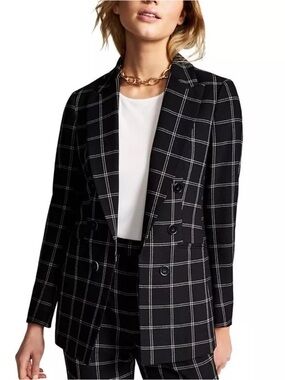 Bar III Black Windowpane Double-Breasted Blazer 2X
